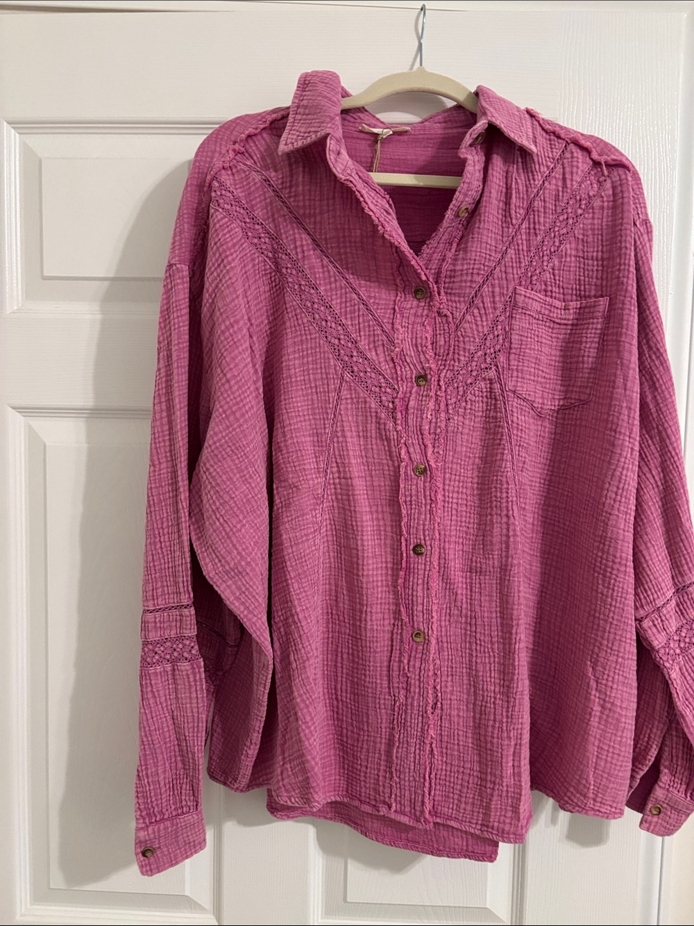 Pink Gauze Button-Up Blouse